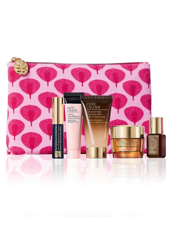 Estee Lauder Other - Estée Lauder Pink Pattern Cosmetic Makeup Bag with Skincare & Makeup Set 6 pc